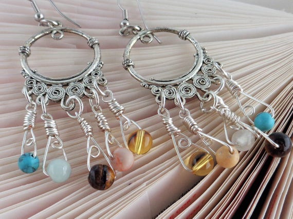 Tribal Hoop Long Earrings, Gypsy Earrings, Tribal Earrings, Chandelier Hoops Earrings, Bohemian Earring, Statement Earrings, Ethnic Earrings