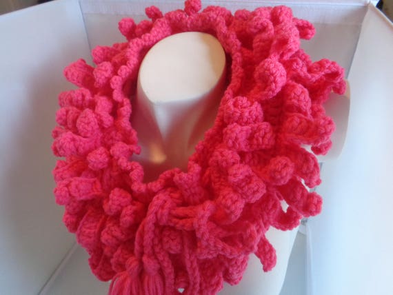 Handmade Crochet Cowlneck - Soft, Cozy, Ruffled Neck Warmer in Bold Pink, Stylish Winter fashion, Lightweight & Warm Accessory, Lanesamarie