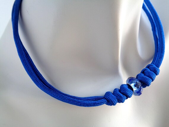 Translucent Blue European Glass Bead Choker | Royal Blue Snake Knot Paracord Necklace | Minimalist Handmade Lanyard Jewelry by La Nesamarie