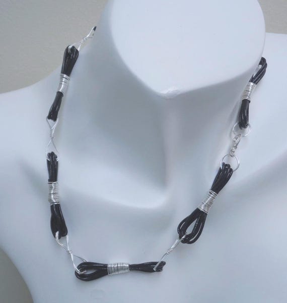 Handcrafted Leather Cord Necklace - Wrapped in Non-Artistic Wire - Black Leather Wire Necklace- Statement Necklace - Minimalist Necklace