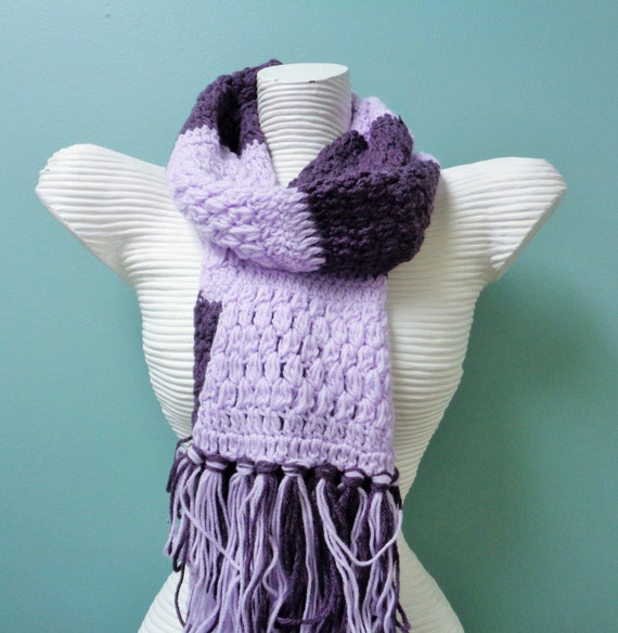 Lilac Fringe Scarf - Purple Scarf - Tassels Purple Scarf - Crochet Neckwarmer - Purple Crocheted Scarf - For Fall / Winter - by lanesamarie