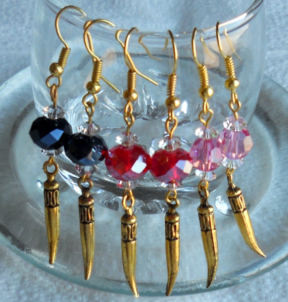 Bridesmaid Gift Set – 3 Crystal Earrings – Blue, Pink & Ruby Red – Minimalist Gold Tusk Jewelry for Any Occasion -Unique Crystal Earring Set