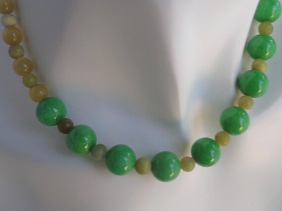 Green and Yellow Beaded Necklace | Handmade Earthy Jewelry | Gemstone Statement Necklace | Chunky Bead Necklace Gift for Her