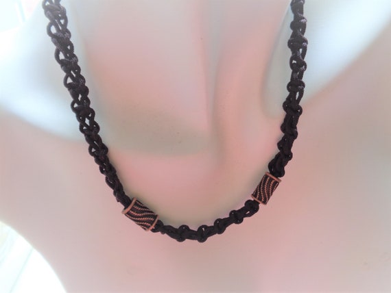 Lucky Lace Unisex Necklace -Brown Macrame Necklace – Square Knot Lucky Lace Necklace, Unisex Boho Jewelry, Adjustable Cord Necklace,