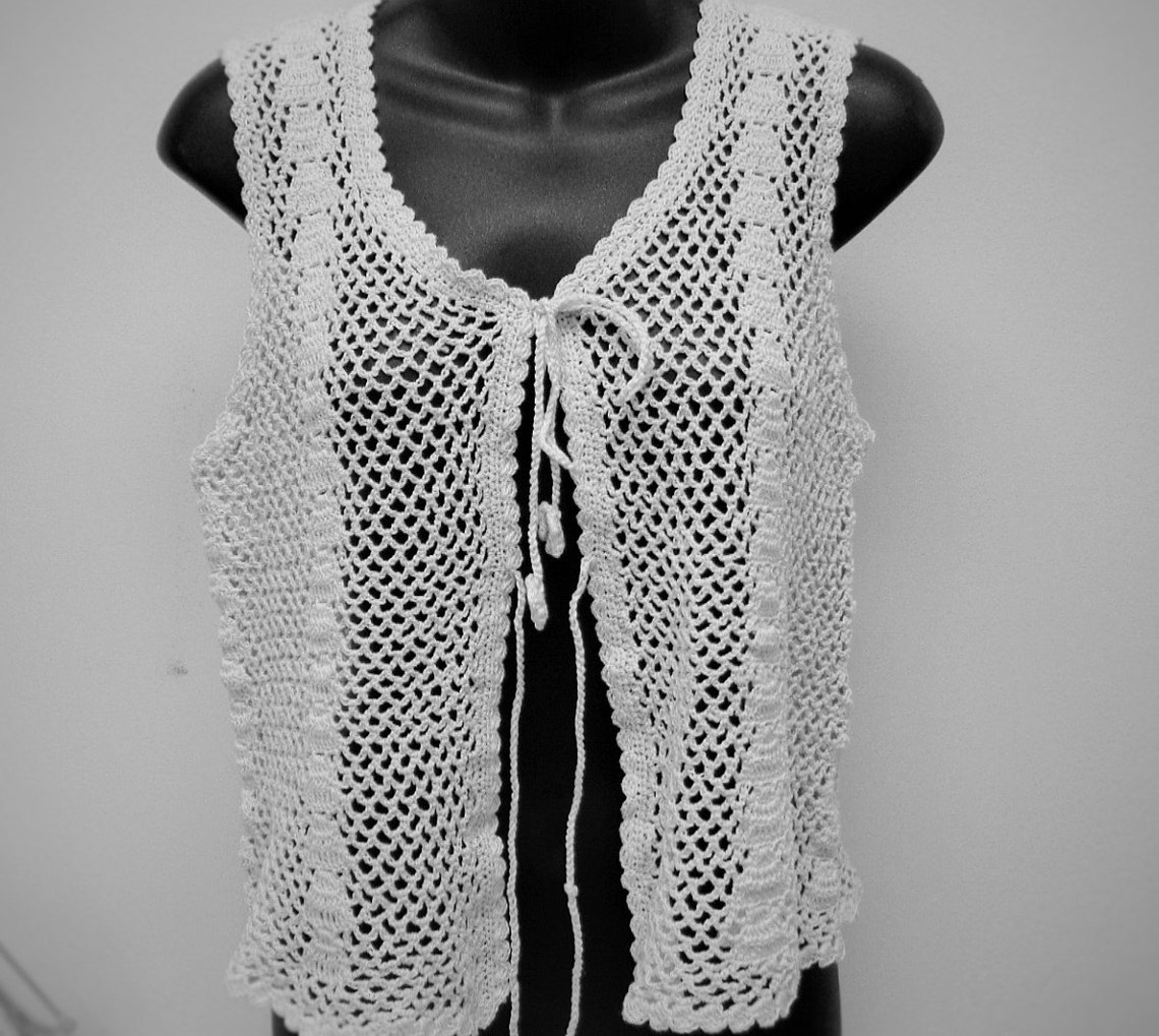 Natural Beige Sleeveless Crochet Cardigan, Crochet Sleeves Cardigan Vest, Open Front Sleeves ...