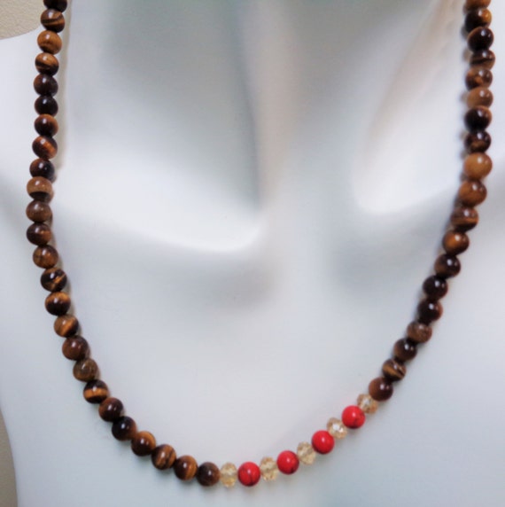 Tiger Eye Necklace, Red Agate Necklace, Spiritual Necklace, Crystal Necklace, Handmade Necklace, Unisex Necklace, Gemstone Jewelry, Cat eye