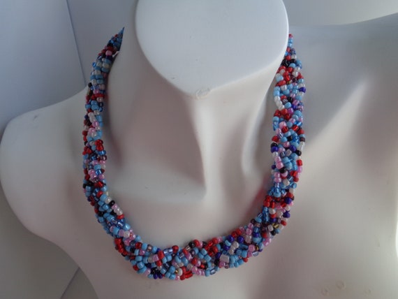 Braided Beaded Multicolored Necklace, Tiny Seed bead Necklace, Colorful Necklace, Boho Joyful color Necklace, Fashion Jewelry, Gift for Her