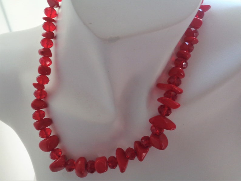 Natural Red Sea Coral Necklace Red Faceted Crystal Necklace, Crystal Gemstone Beaded Necklace Valentine Gift Idea Women Accessories image 4