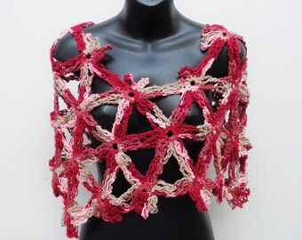 Asymmetrical Red Tonal Capelet - 4 Tone Crochet Capelet - Pinkish Capelet - Multicolor Capelet  Shawl - Women Accessories - by lanesamarie