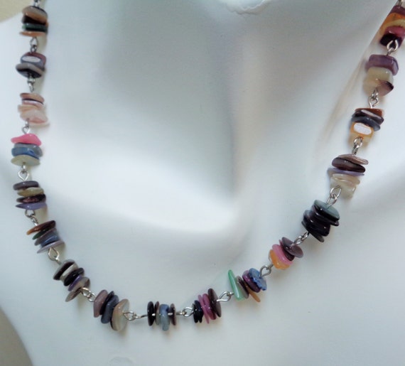 Multi-colored Shell Chips Stacked Necklace and Earrings,  Sea Glass Necklace and Earrings Set, Stacked Women Accessories, Fashion Jewelry