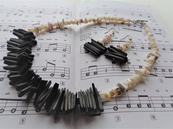 Classic Wooden Bead Necklace & Earrings – Handcrafted Beauty with MOP Accents -Handmade Wood and Mother of Pearl Necklace Set - La Nesamarie