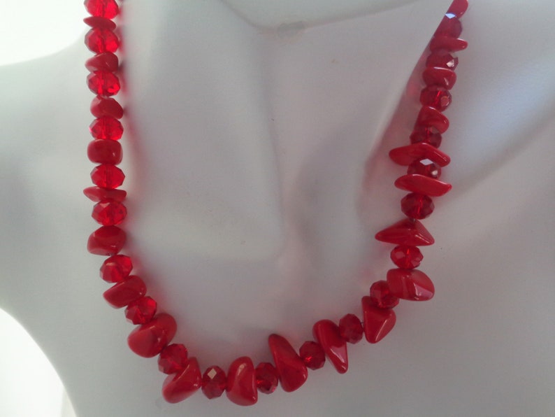 Natural Red Sea Coral Necklace Red Faceted Crystal Necklace, Crystal Gemstone Beaded Necklace Valentine Gift Idea Women Accessories image 5