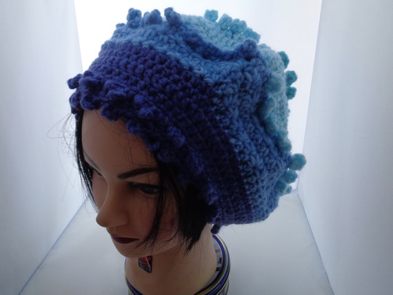 Victorian Tonal Blue Unique Beanie Hat, Crochet Beanie Hat, Slouchy Hat, Slouchy Beanie Hat, Head Warmer, Woman Accessory, Cold Weather Hat