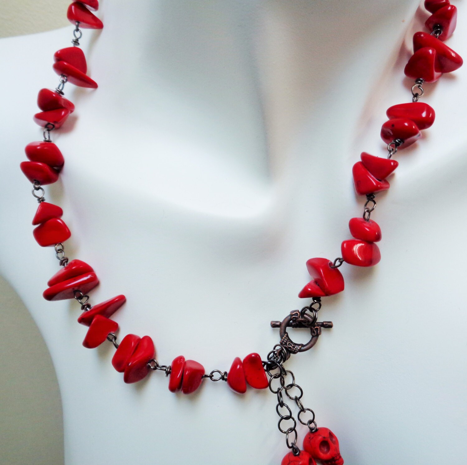 Valentine's Day Red Coral Stacked Necklace Sea Glass | Etsy