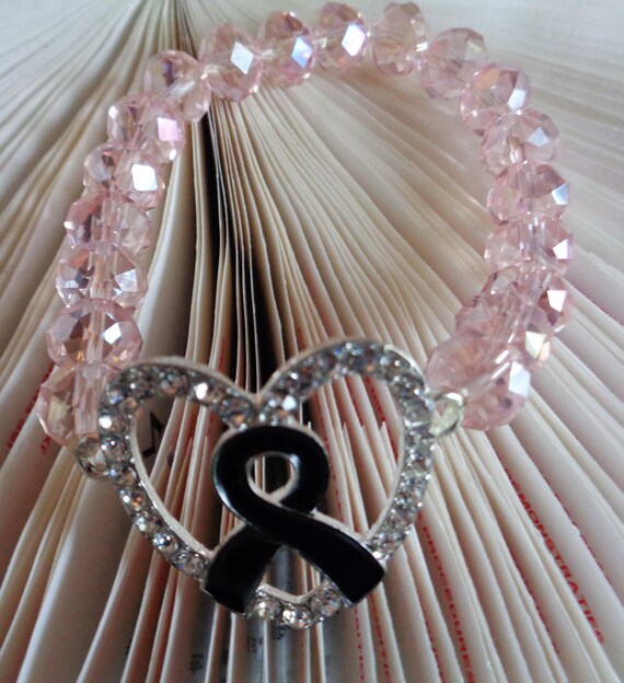 Black Awareness Bracelet with Light Pink Crystal Beads Handmade Jewelry for Strength, Support & Remembrance/Light Pink Crystal Bead Bracelet