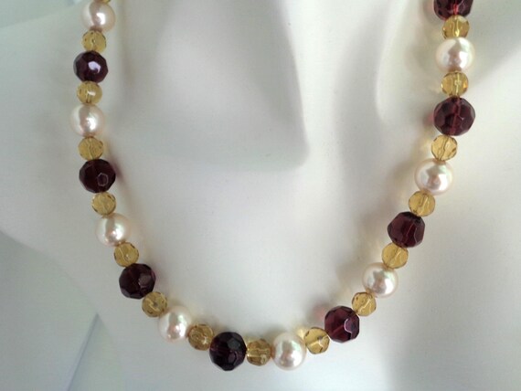 Deep Dark Brown Carnelian Jewelry Set  Motivation Jewelry Set. White Pearl n' Citrine Necklace and Earring Set, Beaded Jewelry,