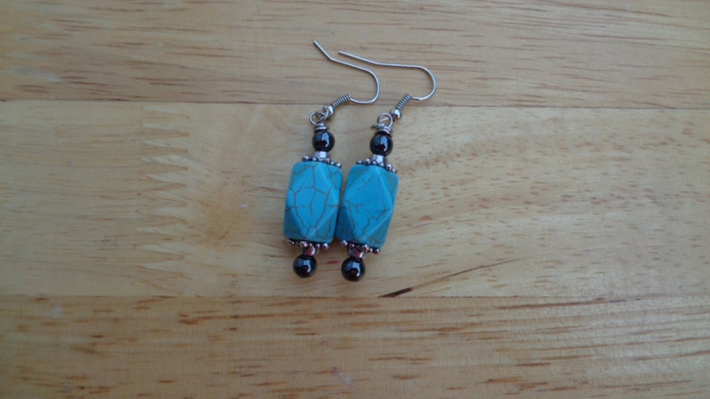 by lanesamarie Turquoise and Black Jewelry set Geometric Black Hematite /& Howlite Necklace Earring Set Non Magnetic Hematite Jewelry Set