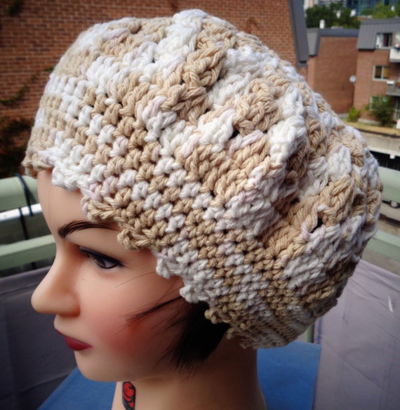 Beige White Crochet Slouchy Beanie Hat - Chunky Tonal Crochet Skull dress hat - Autumn and Winter Accessories - Women Hats - by lanesamarie
