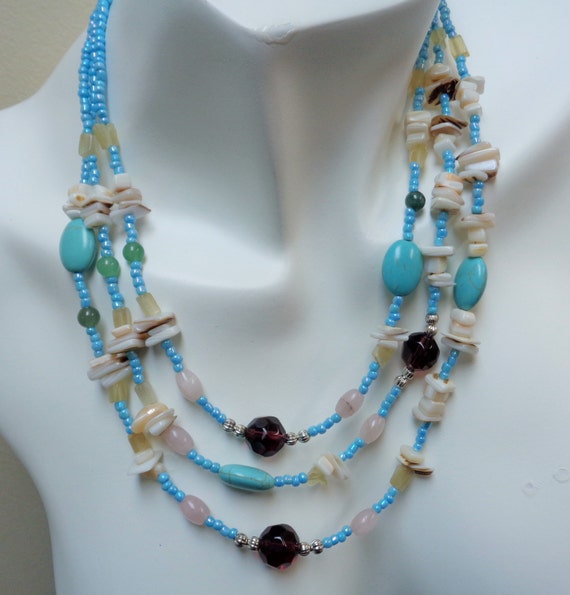 Sky Blue Seed Beads Necklace - Seed beads Multistrand Necklace - Light Blue Layering Necklace - Multistrand Women Necklace - by lanesamarie