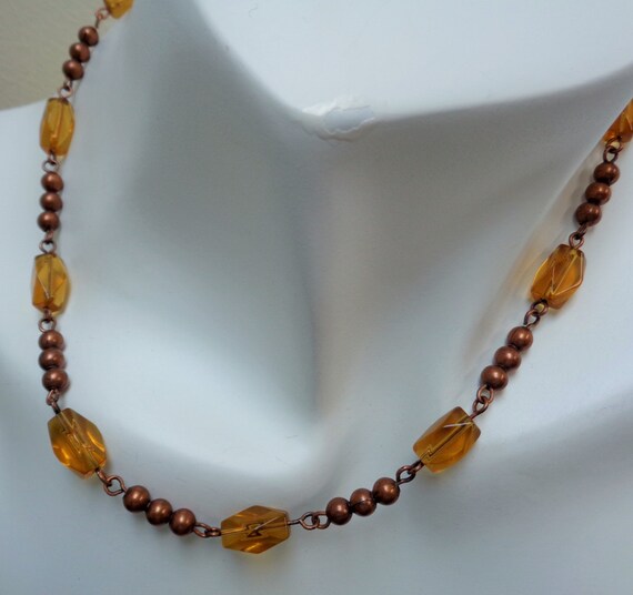 Citrine Beaded Necklace for Women, Geometric Beaded Necklace, Copper Metal & Faceted Beaded Necklace, Women Accessories - Fashion Jewelries