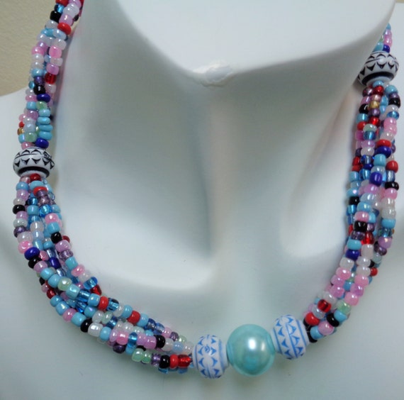 Handmade Multicolor Necklace, Multistrand Seed Beads Necklace, colorful Necklace, Seed Beads Necklace, Women Accessories, Fashion Jewelry