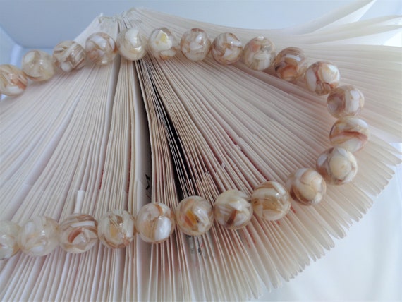 Beige & White Lampwork Glass Bead Necklace – Bohemian Wedding Jewelry - Bridesmaid Gift - Handmade Beaded Necklace for Her  -by La Nesamarie