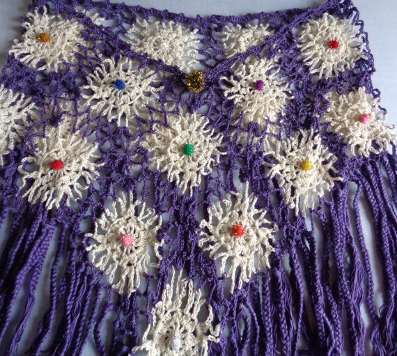 Plus Size Beige n' Purple Crochet Capelet - Braided Tassel Capelet, Capelet Poncho,  Party Glitter Tassel Crochet Capelet - Shoulder Shawl
