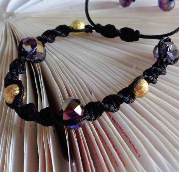 Purple Shambala Bracelet - Twisted / Slip Knot Bracelet - Lilac and Gold Stardus - Fashion Bracelet - Macrame Knot Bracelet - by lanesamarie