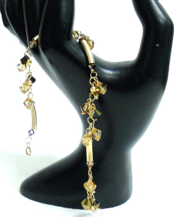 Faceted Crystal & Gold Beaded Bracelet/Light N' Gold Crystal Bracelet,