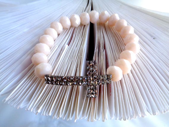 Handmade Infinity Cross Bracelet – Faith & Elegance, Sparkling Diamante Jewelry, Faceted Crystal Beads, Christian Gift, Unique Design