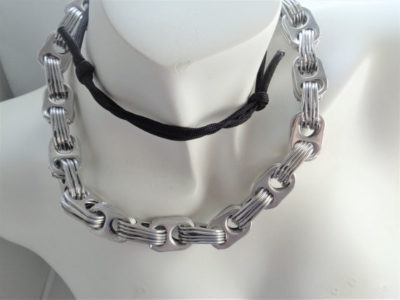 Unisex Soda Tab Chain Necklace - Recycled Pop Tabs Necklace - Eco-Friendly Pull Tab Necklace with Cord - Upcycled Statement Jewelry