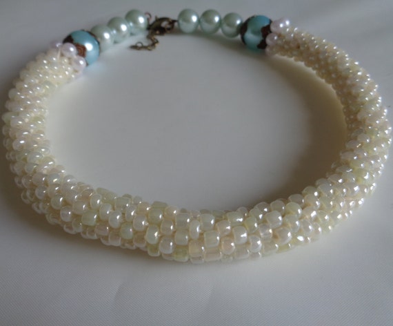Handmade Crochet Seed Beads Choker Necklace - Elegant Glass Pearl Accent Choker Necklace - Minimalist Jewelry - Boho Chic Accessory