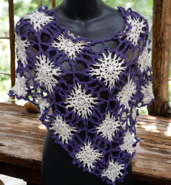 No Tassel Beige and Purple Capelet - Crochet Beige and Purple Capelet Shawl - Asymmetrical Beige and Purple Crochet Capelet - by lanesamarie