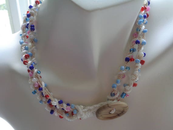 Vibrant Multicolored Crochet Seed Bead Necklace – Boho Beach Jewelry | Lightweight Summer Accessory | Perfect Gift for Girls & Teens