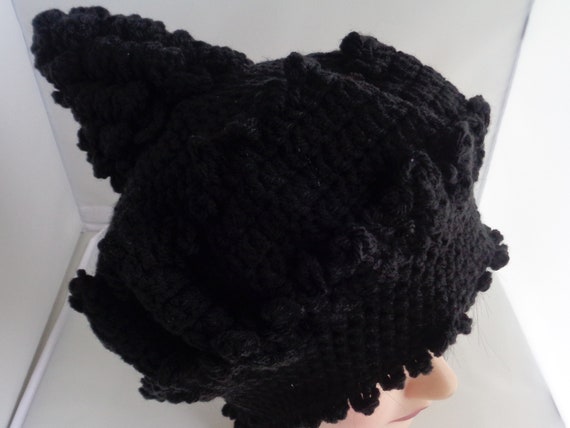 Modern Crochet Black Witch Hat, Witch Accessory, Witch Costume, Party Witch Hat, Slouchy Crochet Witch Hat, Halloween Hat, Gothic Vegan Hat