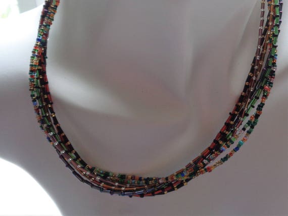 Handmade Multi-Strand Seed Beads Necklace – Vibrant Multicolor Beaded Jewelry – Elegant Layered Statement Piece - Gift for her, La Nesamarie