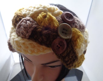 Braided Vegan Four Tone Earmuffs, Chunky Gold Brown, Honey Beige, Yellow  Mustard Ear warmer  Skull Cap dress warmer, Cold Weather Accessory