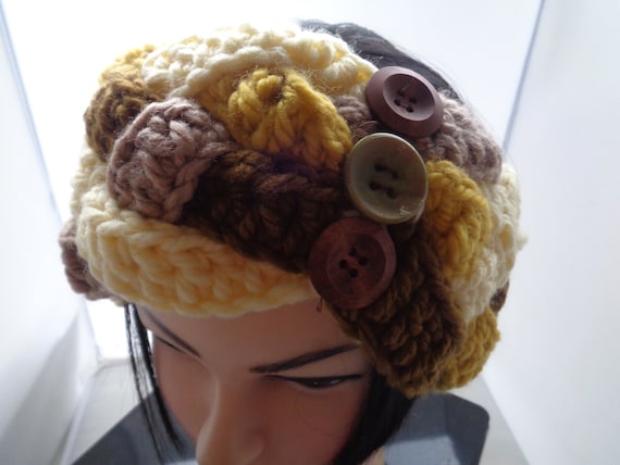 Braided Vegan Four Tone Earmuffs, Chunky Gold Brown, Honey Beige, Yellow  Mustard Ear warmer  Skull Cap dress warmer, Cold Weather Accessory