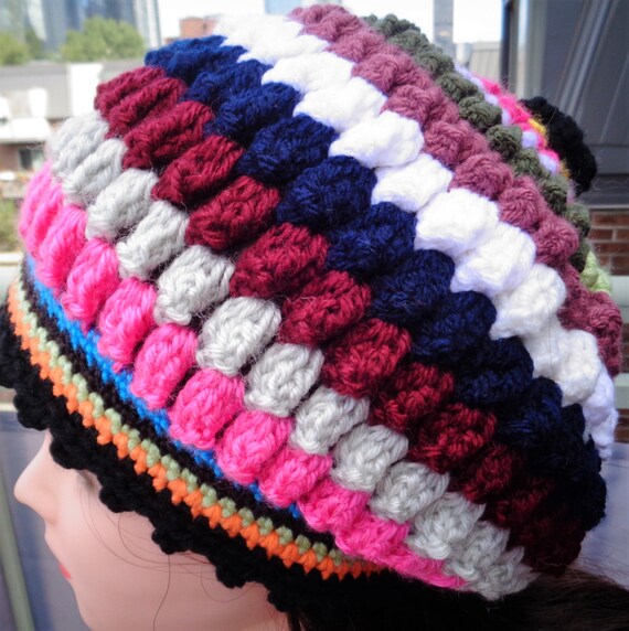 Multicolor Beanie Hat - Crochet Pop Corn Beanie Hat - Slouchy Crochet Hat - Chunky Multicolor Women Hat - Women Accessories - by lanesamarie