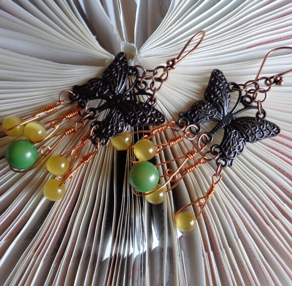 Whimsical Butterfly Earrings - Handmade Wire Wrapped Butterfly Earrings - Nature - Inspired Boho Earrings, Gift for her - by Lanesamarie