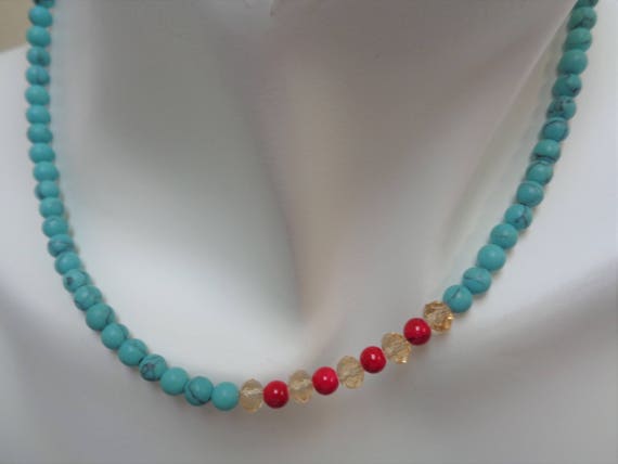 Turquoise Necklace, Red Agate Necklace, Citrine Necklace, Gemstone Necklace, Crystal Necklace, Glass Beaded Necklace, Fashion Jewelry