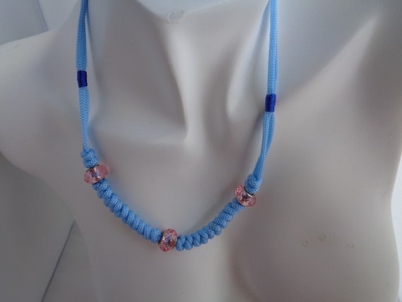 Sky Blue Paracord Necklace -Light Blue Paracord Snake Knot Pink European Glass Bead Necklace -Minimalist Necklace - Fashion Accessory