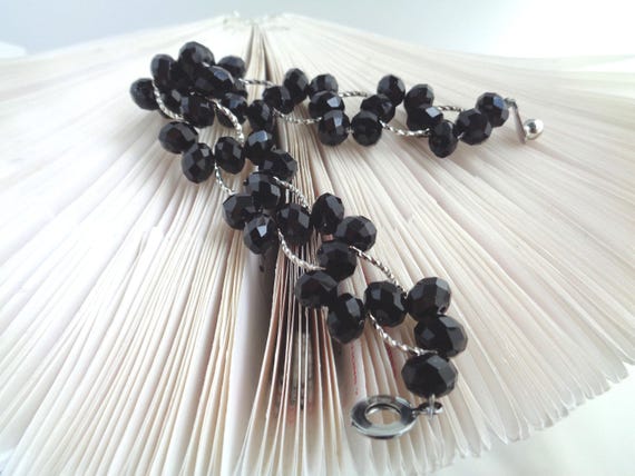 Black Crystal Bracelet – Handmade Jewelry – Elegant Faceted Beads – Statement Wristwear – Gift for Her - Fashion Accessory Art Deco Jewelry,