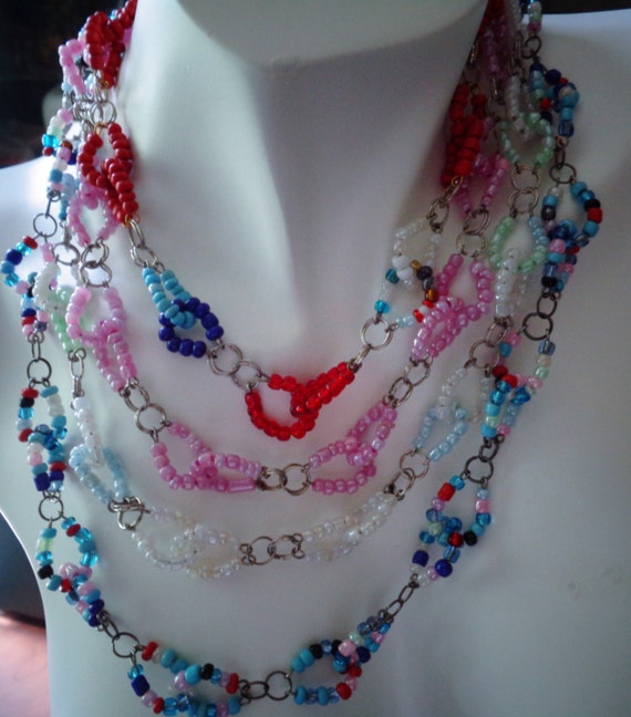 Multicolored Seed Beads Necklace, Multilayer Necklace, Boho Multistrand Necklace, Tiny Seed Beads Necklace, Colorful Necklace