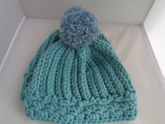 Mommy and Me Sea Green Crochet Hat- Perfect for Twinning with your Mini Me Beanie Hats with Pompom - Knitted Sea Green Toque - Head Warmer