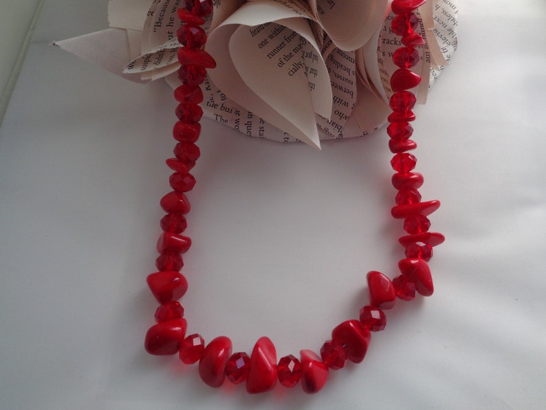Natural Red Sea Coral Necklace Red Faceted Crystal Necklace, Crystal Gemstone Beaded Necklace Valentine Gift Idea Women Accessories image 7
