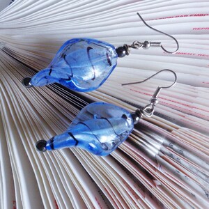 Lampwork Glass Bead Earrings: Sky Blue Swirl Drop Earrings
