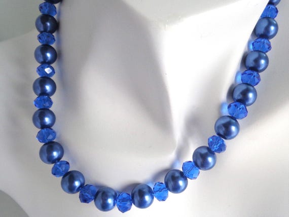 Tranquility Blue Crystal and Pearl Jewelry Set | Bridal Necklace, Infinity Bracelet and Earrings | Elegant Wedding and Bridesmaid Gift