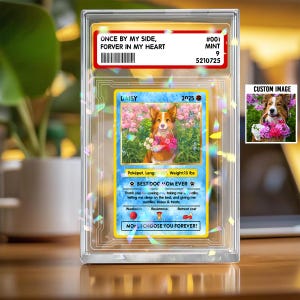 Personalized PokePet Photo Acrylic Card, Custom Dog Photo & Name Trading Card, Hologram Plaque for Pet Lover, Custom Dog Mom Anime Style