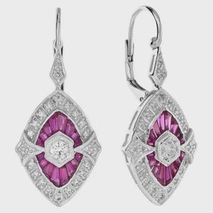 2Ct Art Deco Style Marquise Cut Lab-Created Ruby & Diamond Engagement 14K White Gold Finish Earrings
